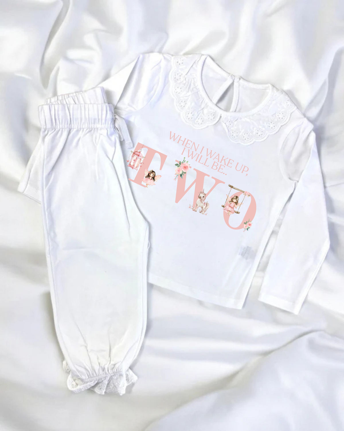 Frilled Pyjamas - Pink - Optional Birthday Designs