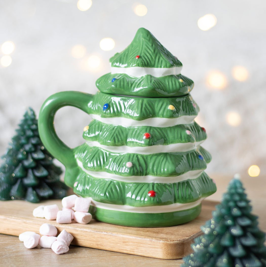 Christmas Tree Shaped Lidded Mug - Green