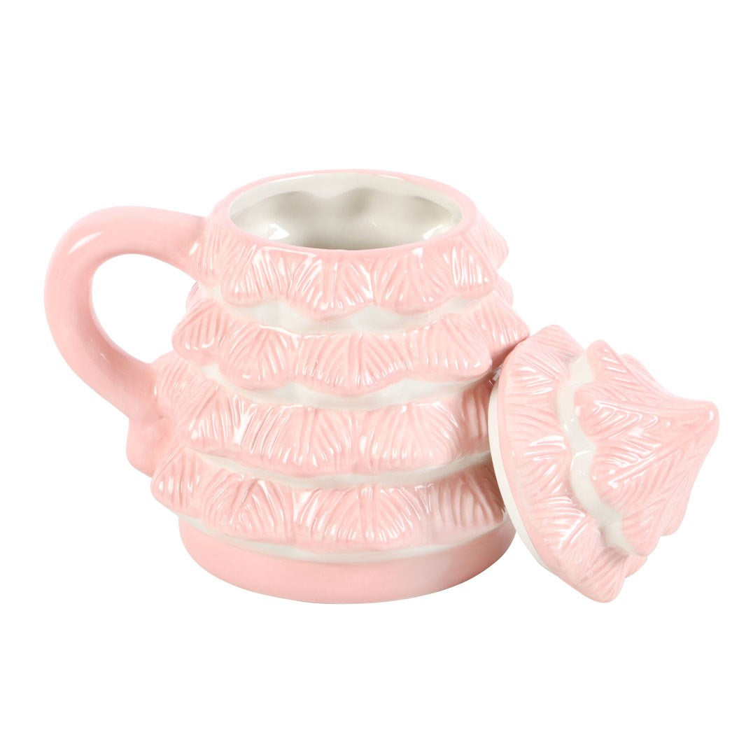 Christmas Tree Shaped Lidded Mug - Pink