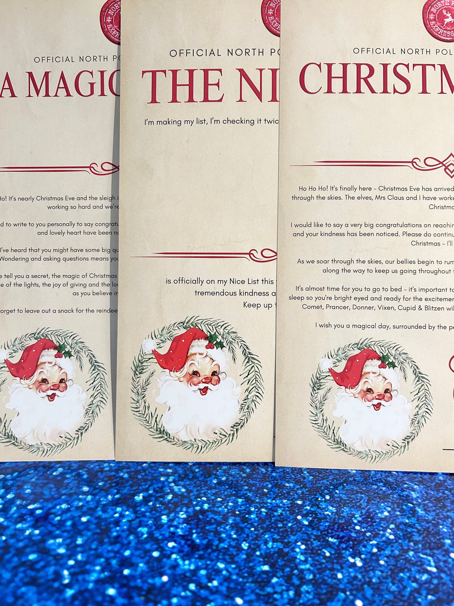 Personalised A4 Letter Christmas Eve/Magical Note/Nice List - Traditional Santa Wreath Design