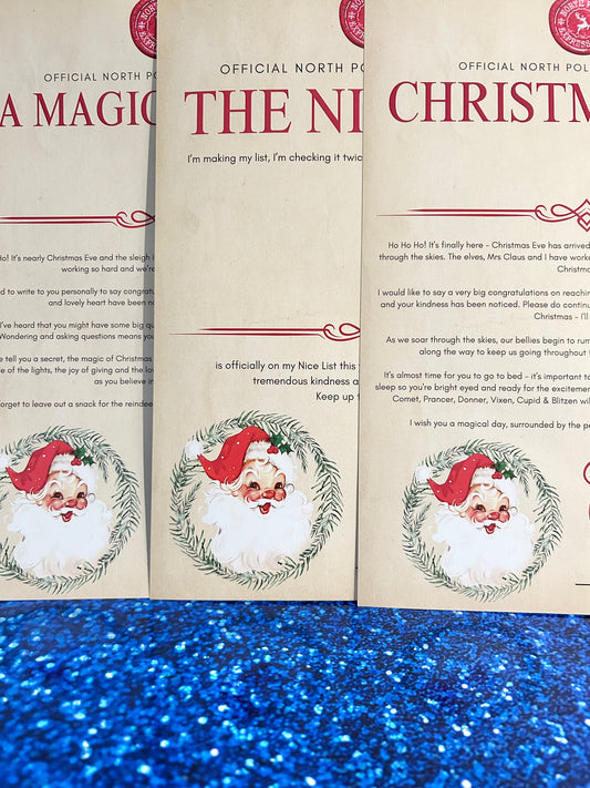 Personalised A4 Letter Christmas Eve/Magical Note/Nice List - Traditional Santa Wreath Design