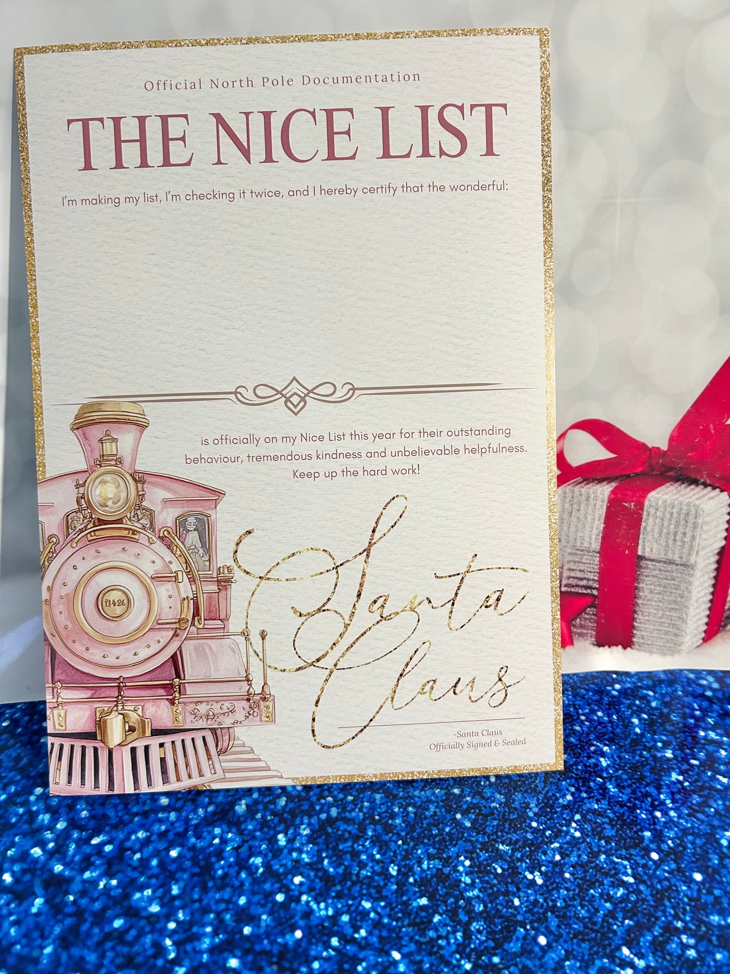 Personalised A4 Express Train Nice List Letter - Navy Blue or Pink