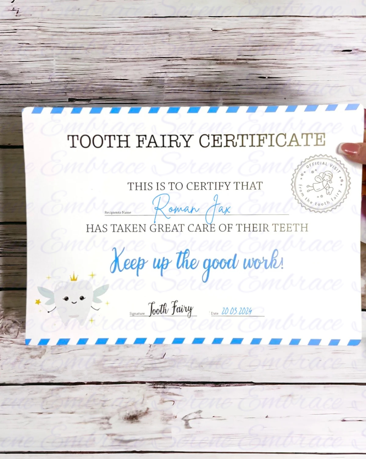 Personalised Tooth Fairy Certificate