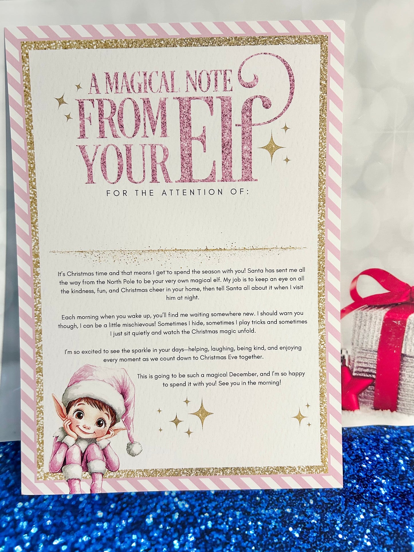 Personalised A4 Magical Elf Note - Blue, Pink or Red