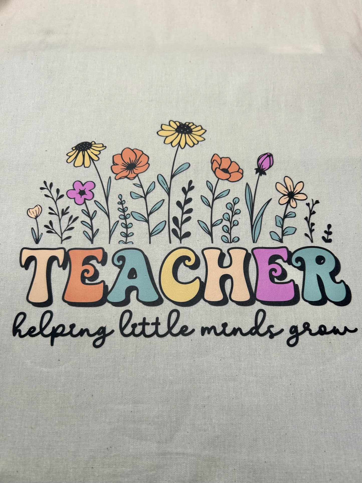 Teacher Linen Long Handle Tote Bag - Helping Little Minds Grow