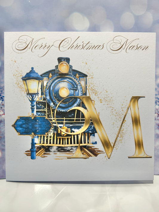 Xmas Card - Express Train Initial Personalised - A-Z Available in Pink or Blue