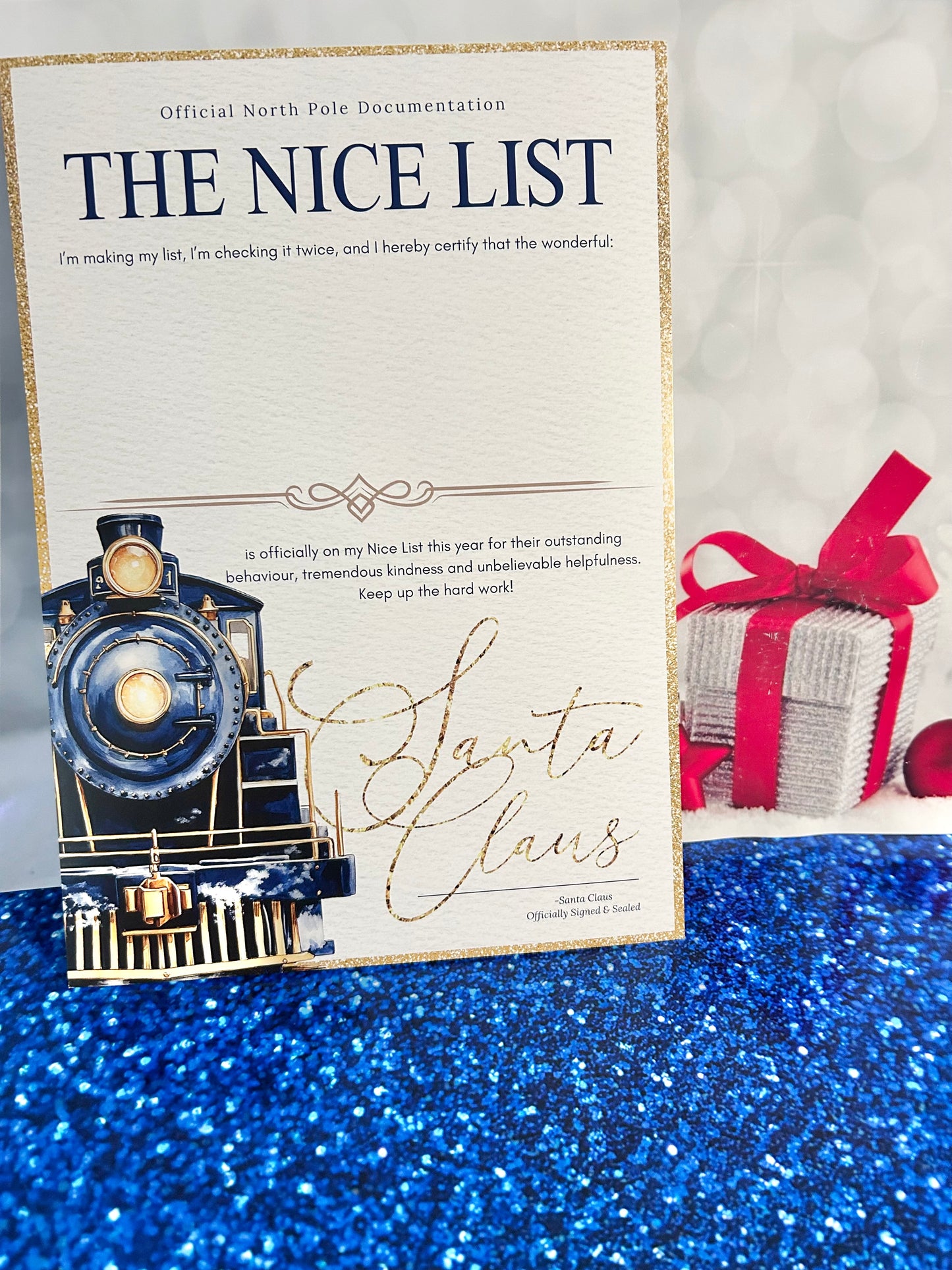 Personalised A4 Express Train Nice List Letter - Navy Blue or Pink