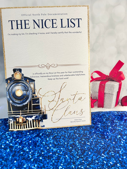 Personalised A4 Express Train Nice List Letter - Navy Blue or Pink