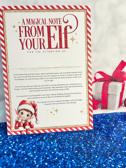 Personalised A4 Magical Elf Note - Blue, Pink or Red