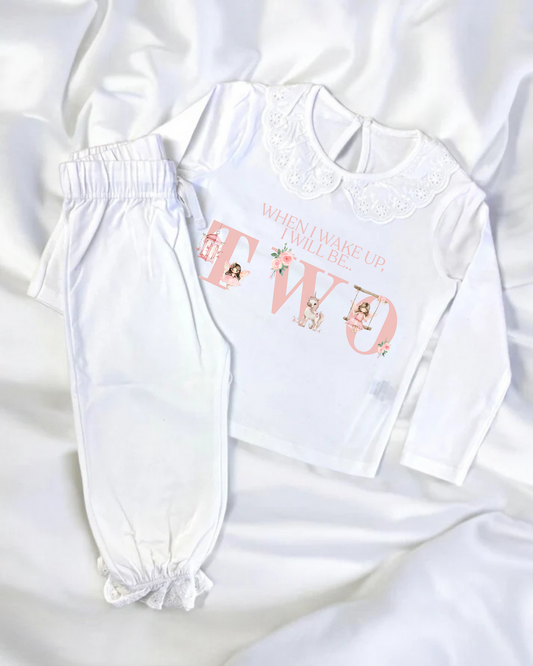 Baby White Pyjamas - Optional Birthday Designs