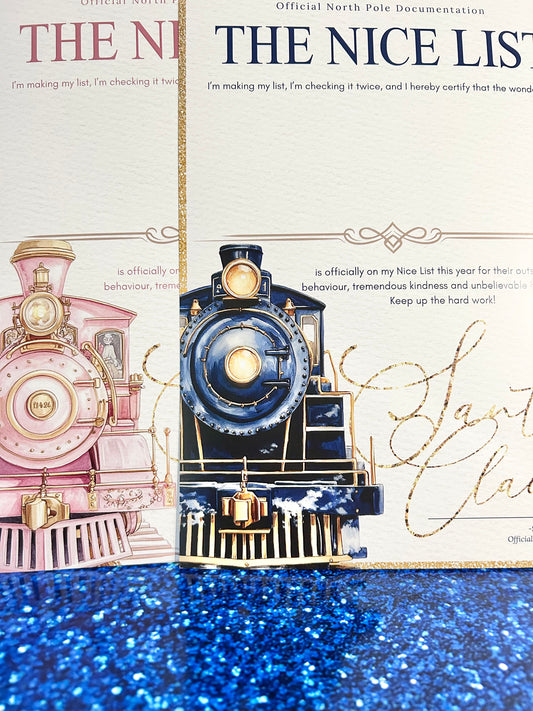 Personalised A4 Express Train Nice List Letter - Navy Blue or Pink