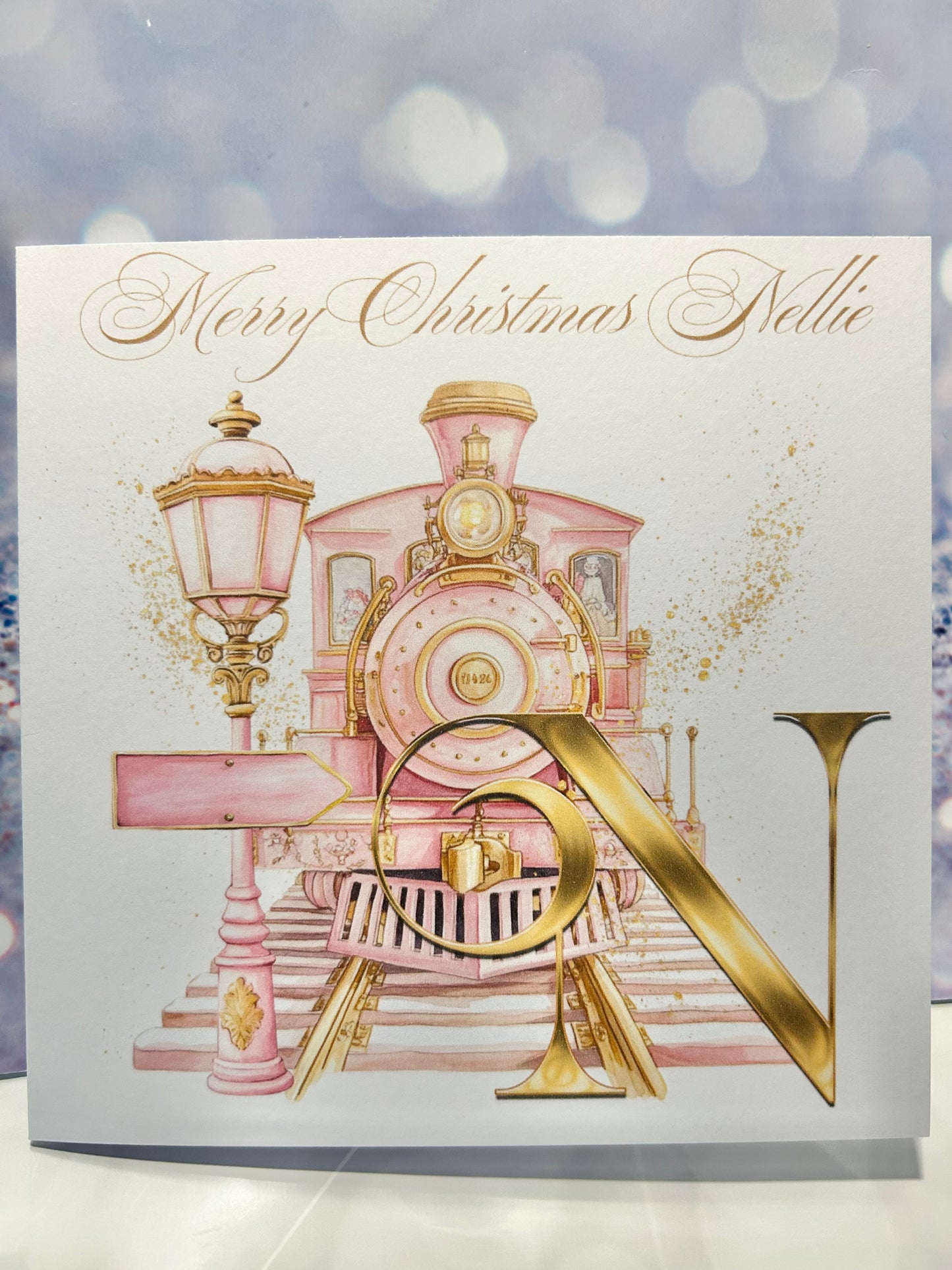 Xmas Card - Express Train Initial Personalised - A-Z Available in Pink or Blue