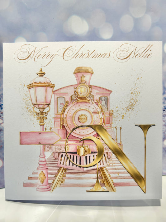 Xmas Card - Express Train Initial Personalised - A-Z Available in Pink or Blue