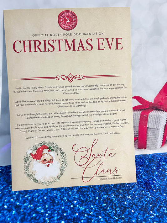 Personalised A4 Letter Christmas Eve/Magical Note/Nice List - Traditional Santa Wreath Design