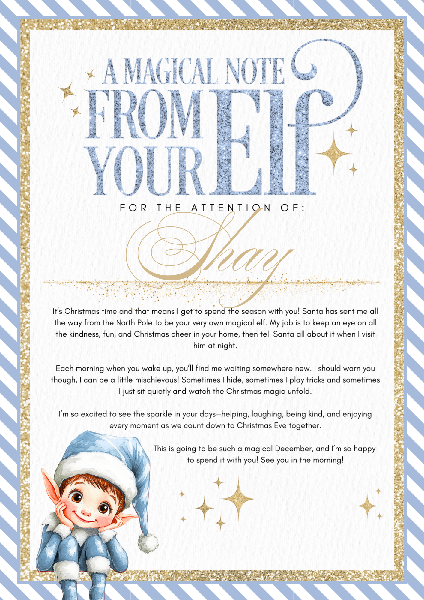 Personalised A4 Magical Elf Note - Blue, Pink or Red