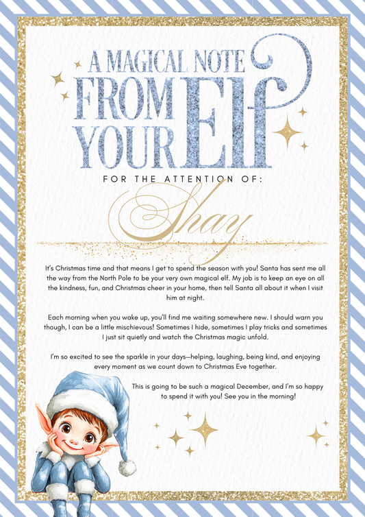 Personalised A4 Magical Elf Note - Blue, Pink or Red