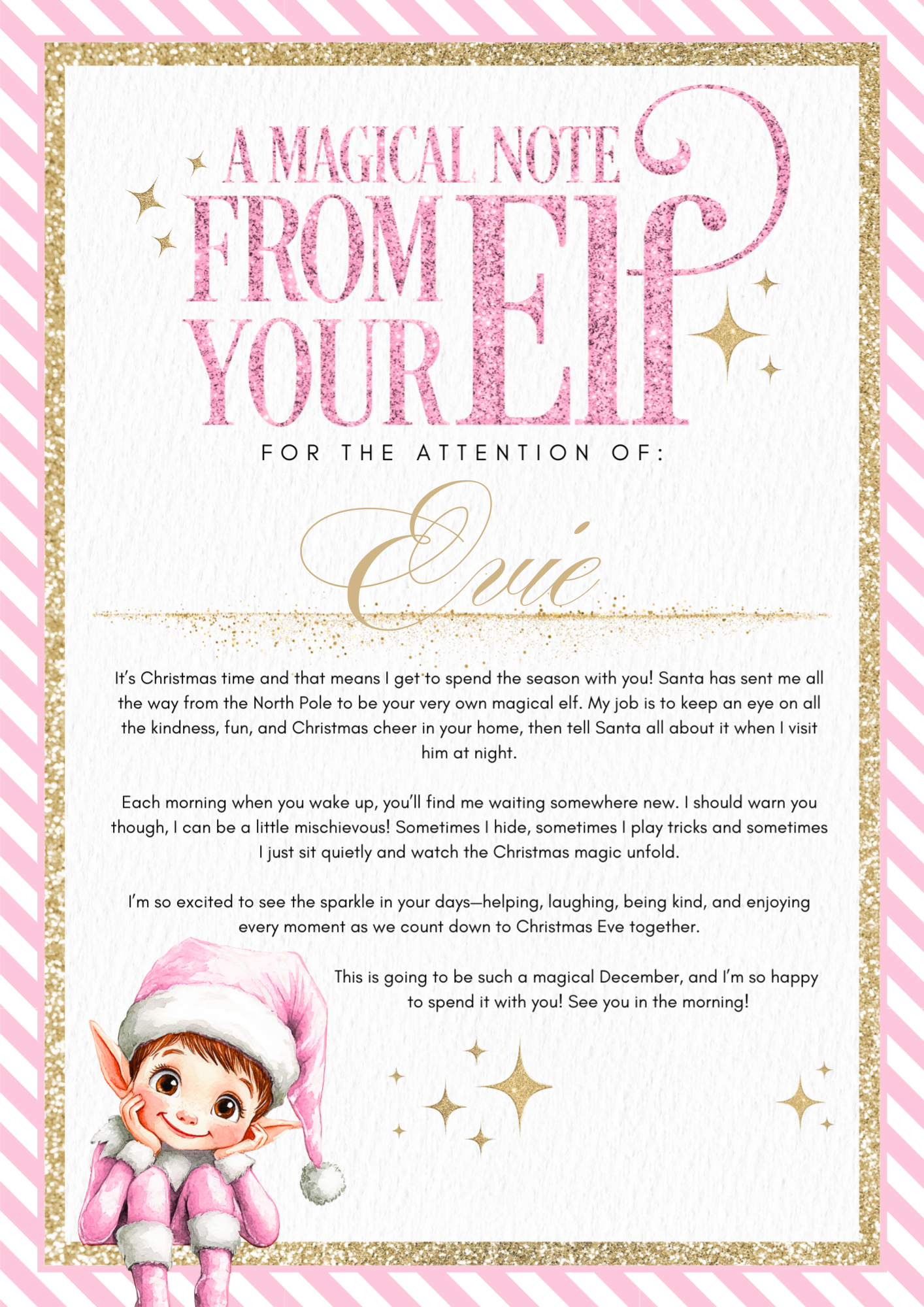 Personalised A4 Magical Elf Note - Blue, Pink or Red