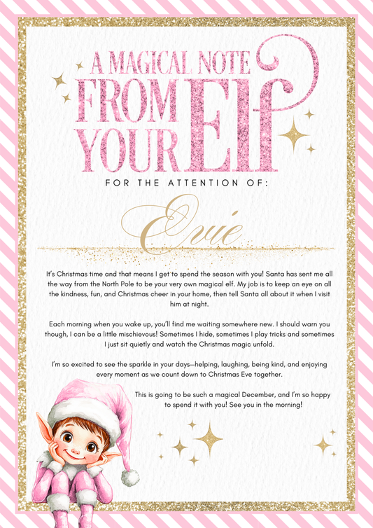 Personalised A4 Magical Elf Note - Blue, Pink or Red