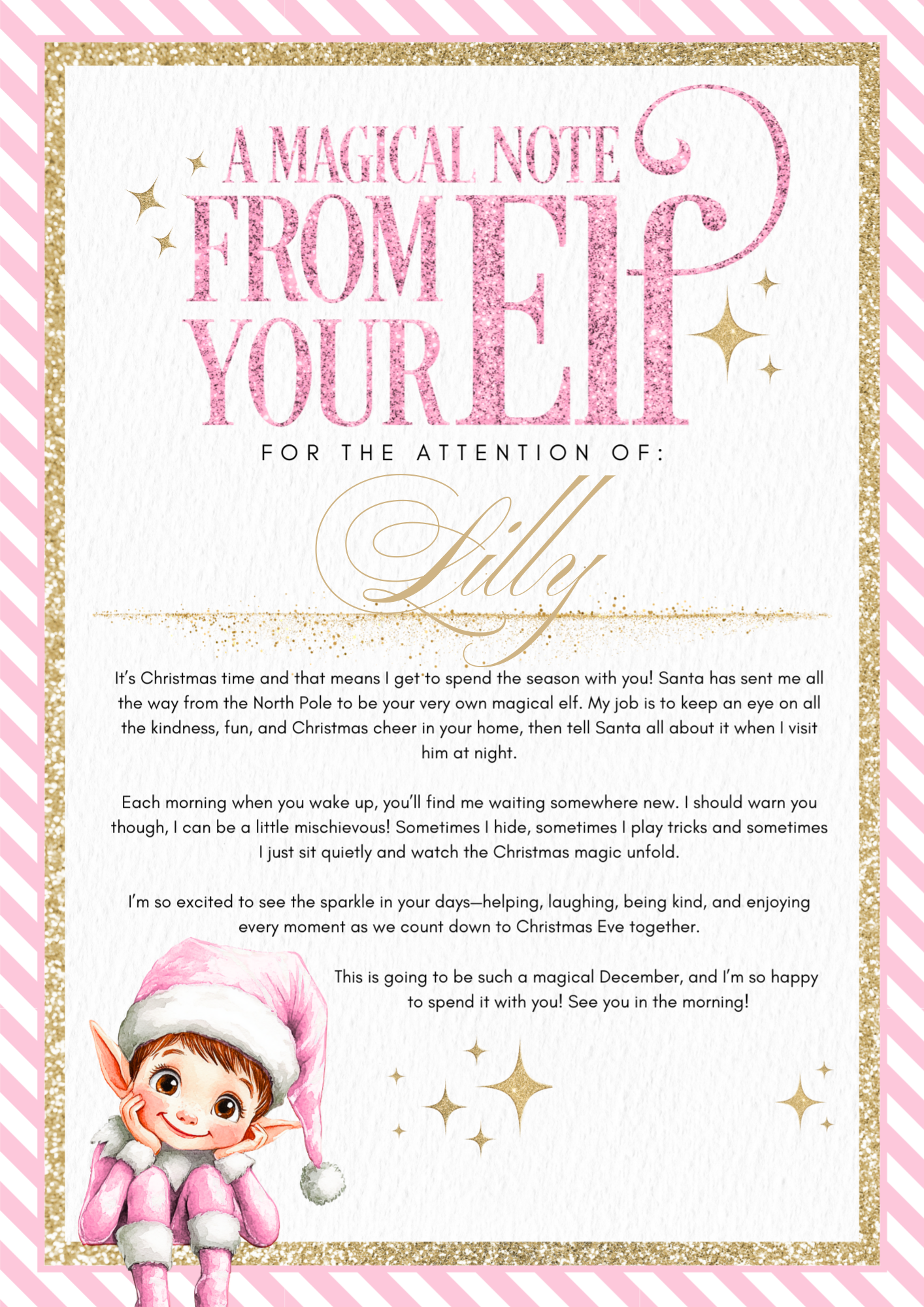 Personalised A4 Magical Elf Note - Blue, Pink or Red