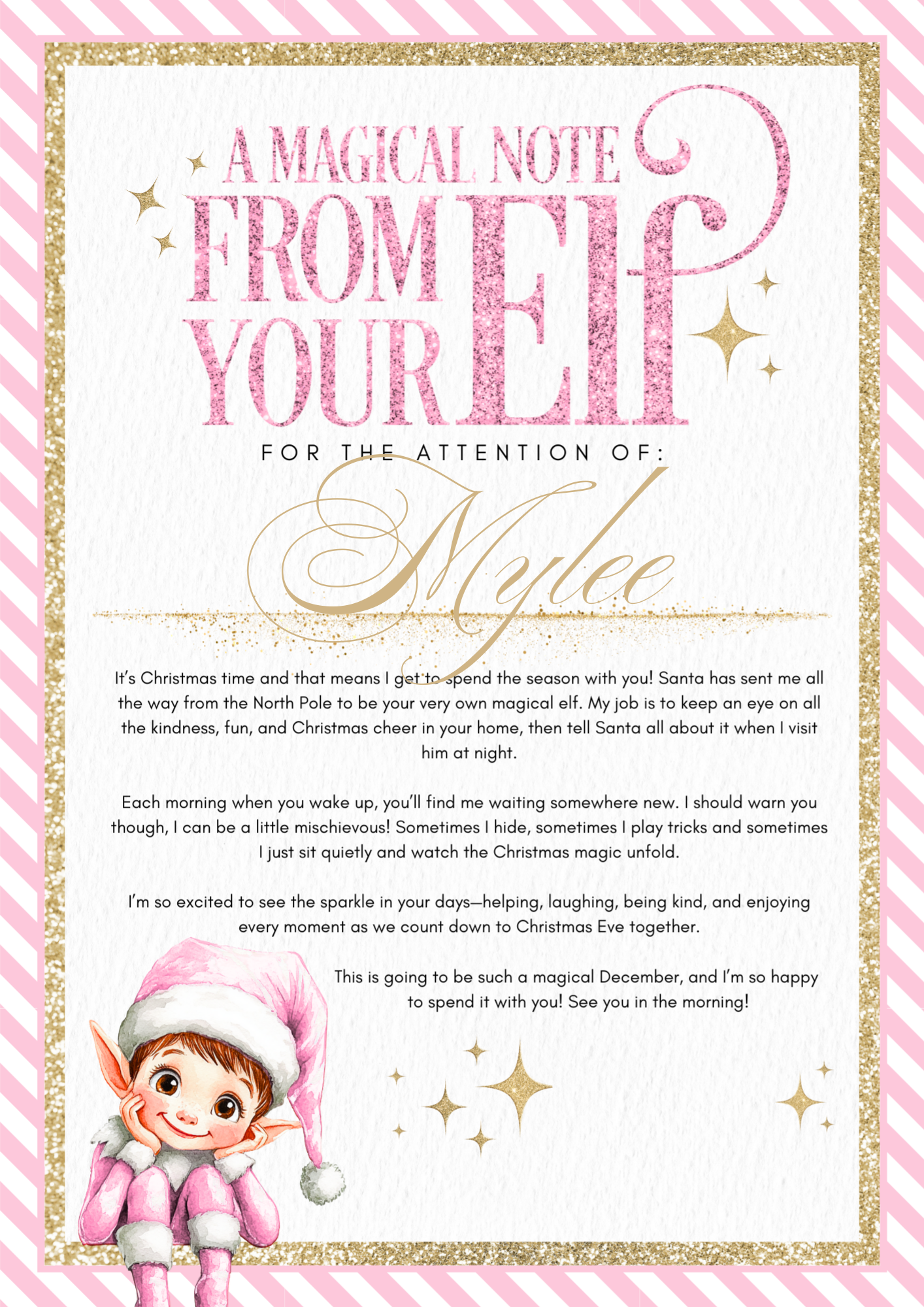 Personalised A4 Magical Elf Note - Blue, Pink or Red