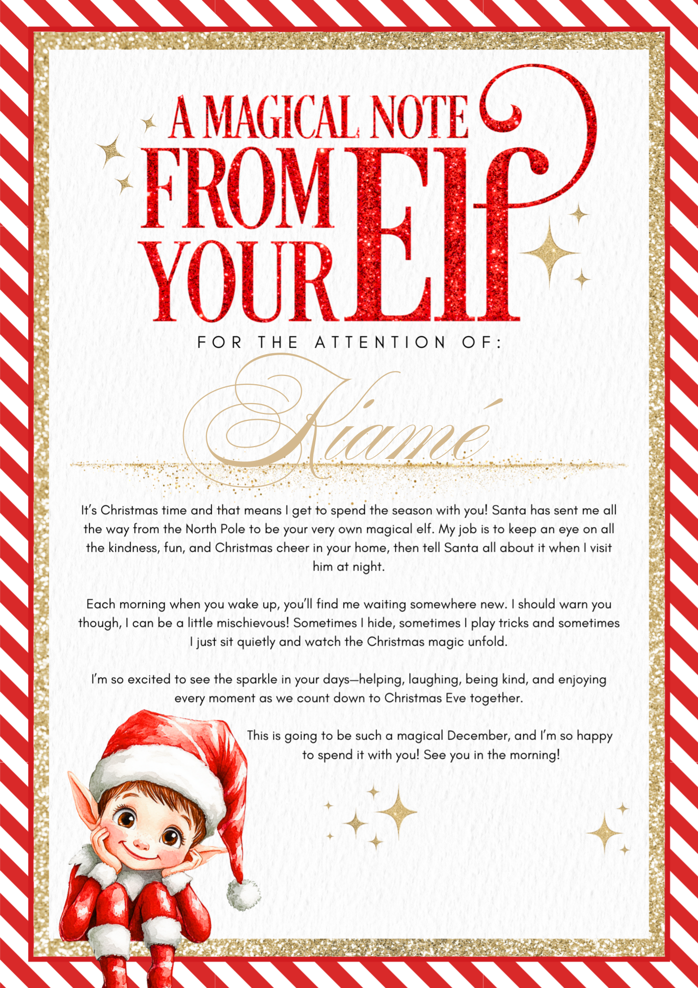 Personalised A4 Magical Elf Note - Blue, Pink or Red