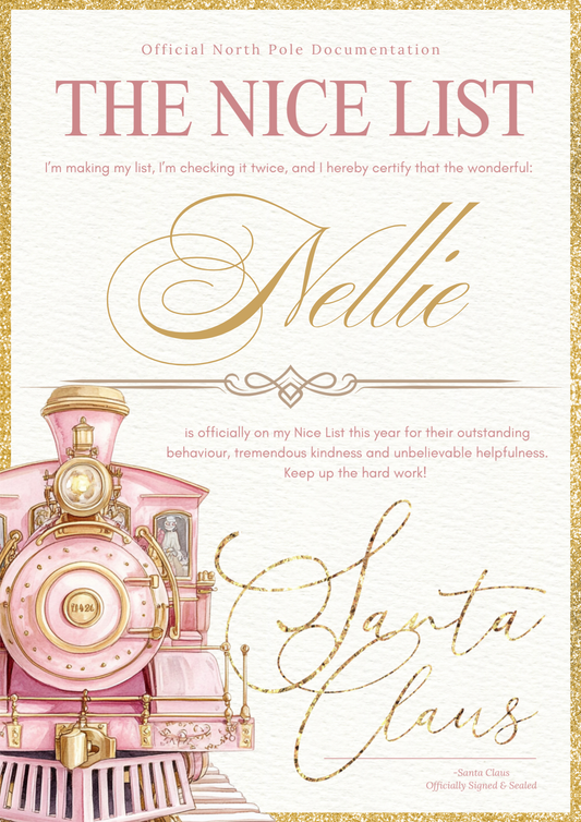 Personalised A4 Express Train Nice List Letter - Navy Blue or Pink