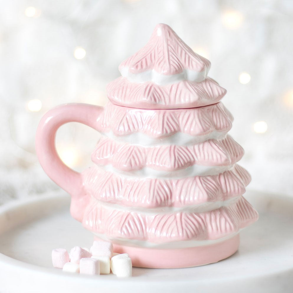 Christmas Tree Shaped Lidded Mug - Pink